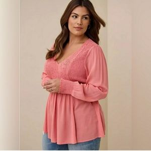 Torrid size 1 coral Pink Smocked Top BNWT!